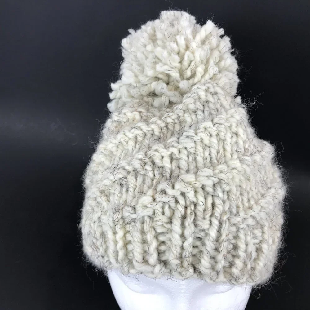Hand knit/crochet wool blend Pom Pom Beanie hat